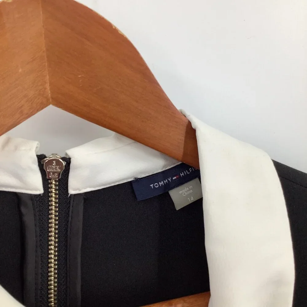 Tommy Hilfiger Women's Black White Collar Shift Dress Size 14 Pockets - Picture 3 of 8